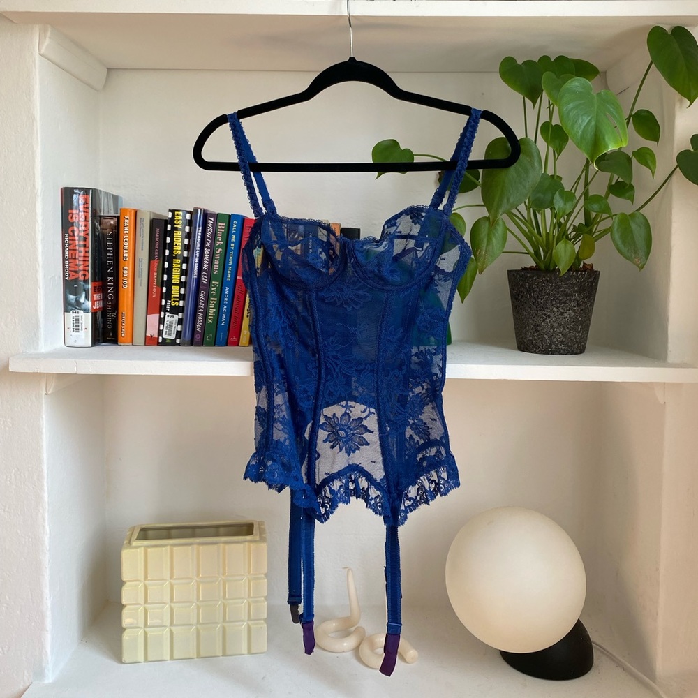 Rare French Vintage Prima Boutique Cobalt Blue Lace Bustier